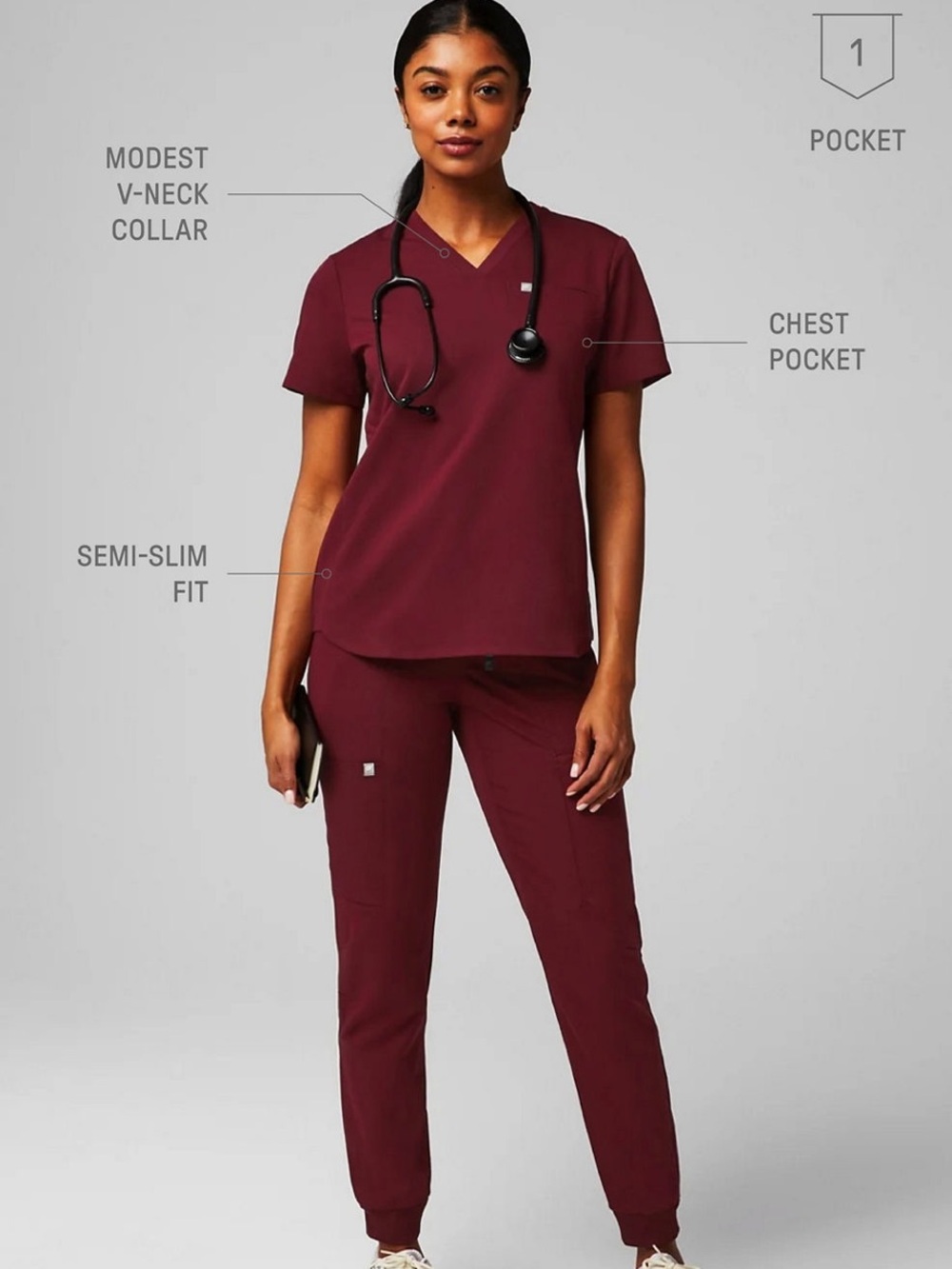 Women’s Fabletics V-Neck top & Scrub Joggers - Burgundy